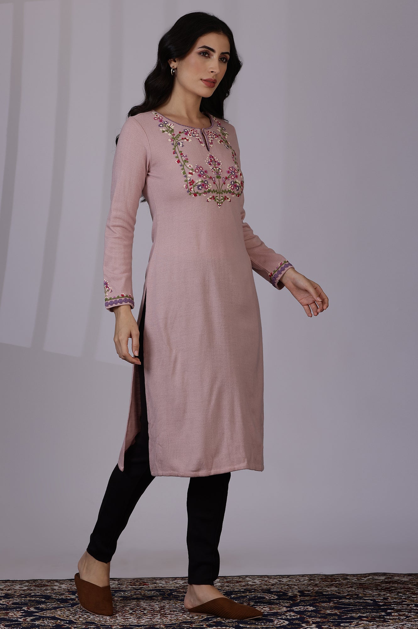 Order now Pink Embroidered Thread Work Acrylic Straight Kurta W