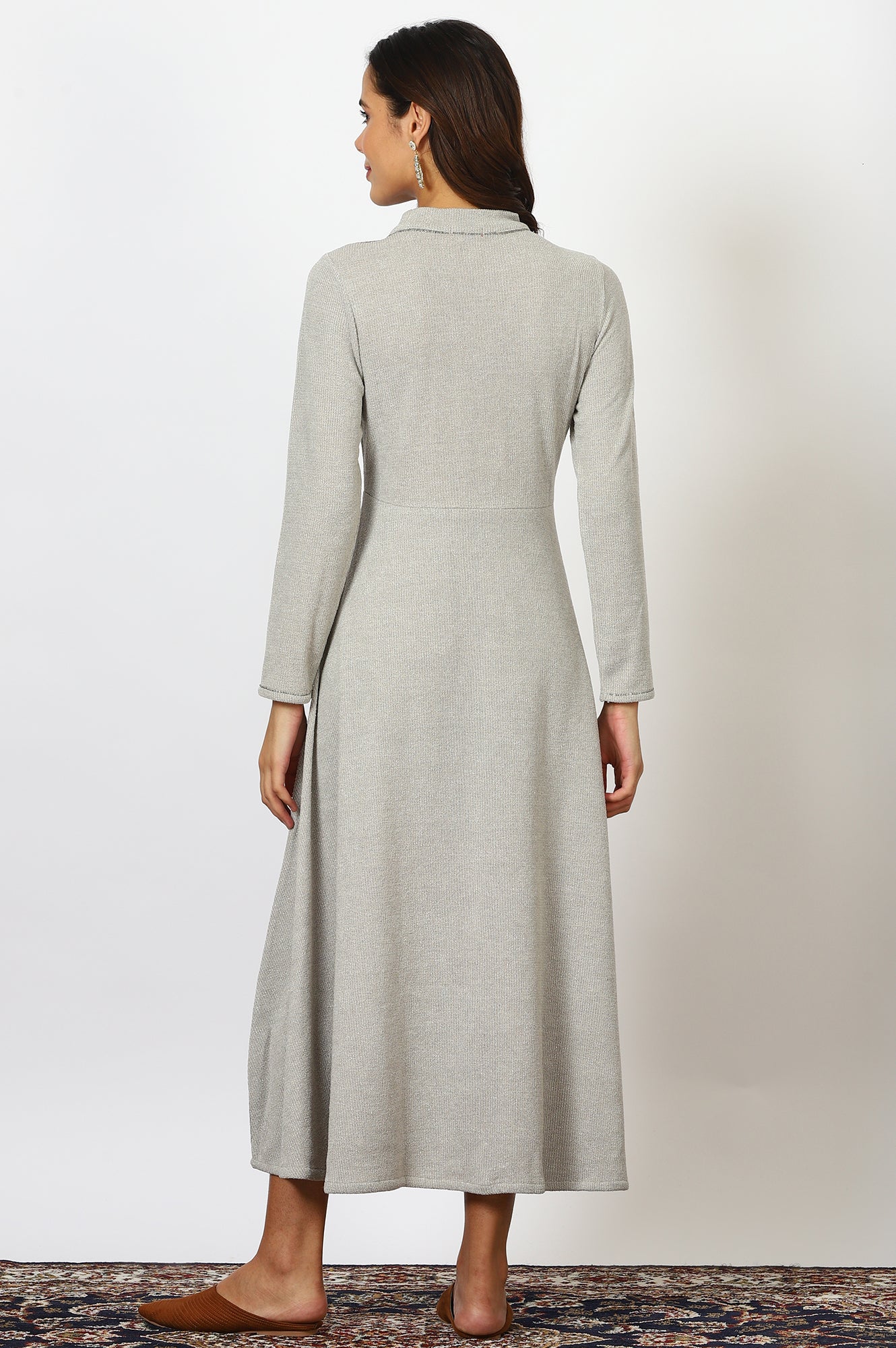 Order now Grey Solid Metallic Hardware Flarred Dresses | W Order now Grey Solid Metallic Hardware Flarred Dresses | W