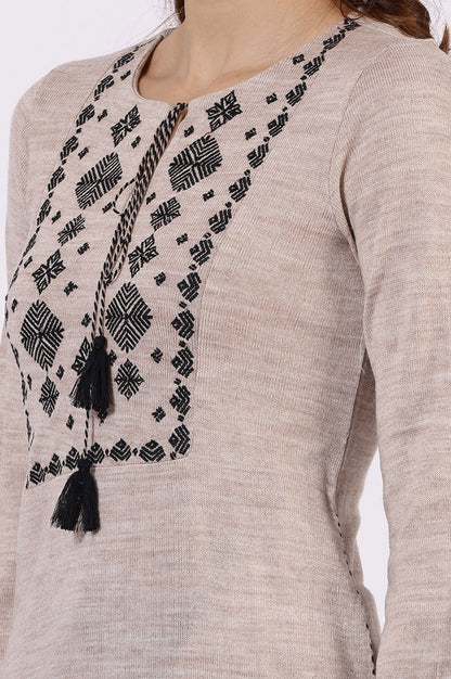 Off White Solid Thread Work Acrylic Straight Westernwear