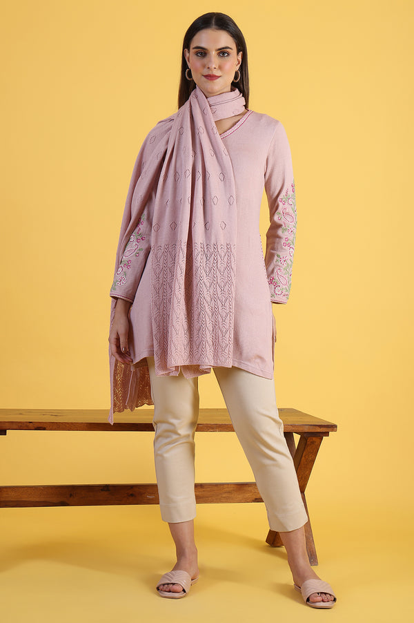 Pink Yarn Dyed Acrylic Shawls & Stole