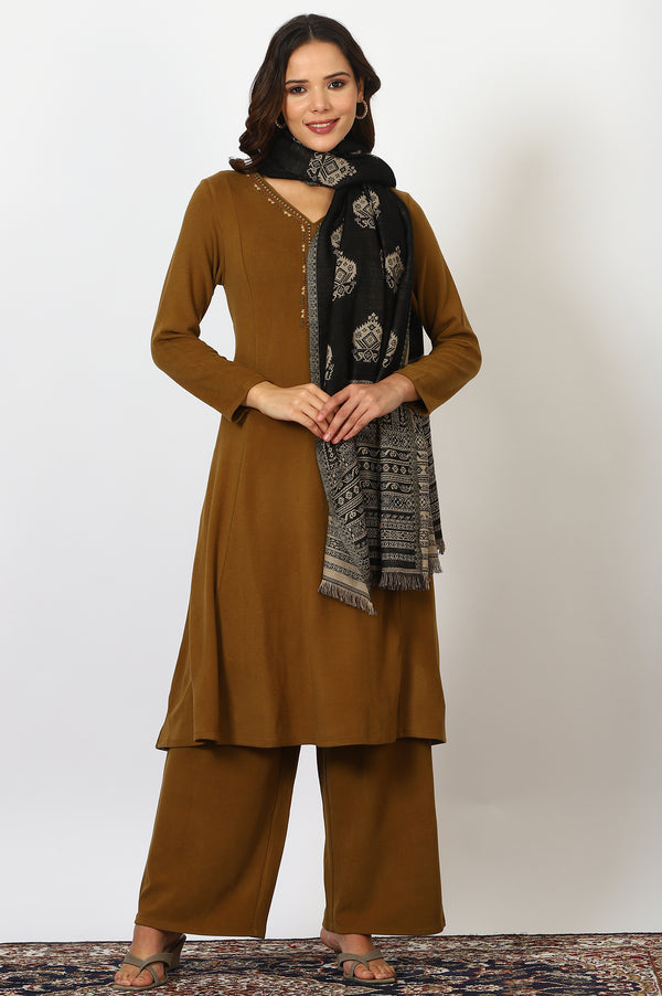 Black Yarn Dyed Cotton Blend Shawls & Stole