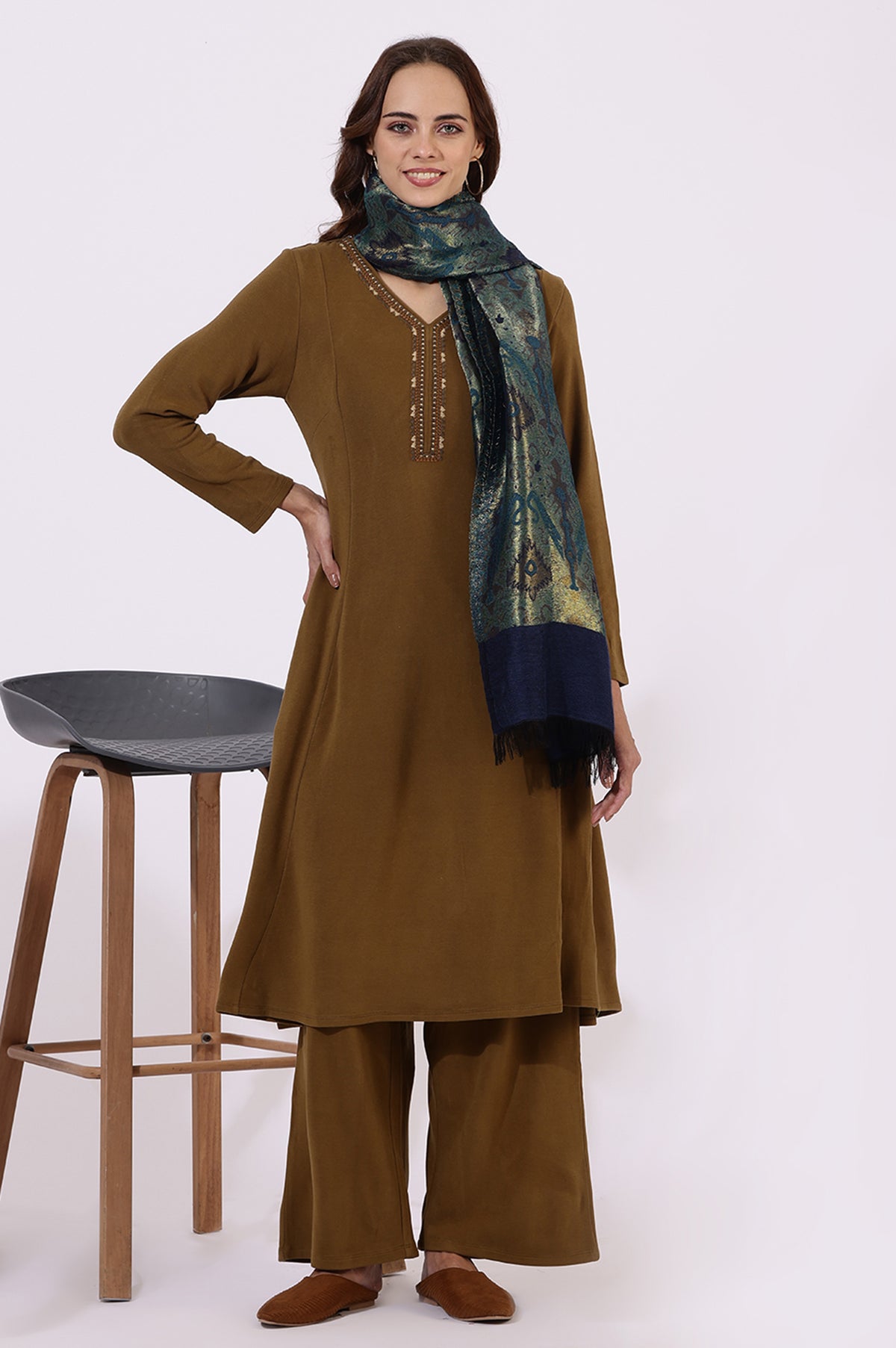 313255 Buy Blue Yarn Dyed Shawls & Stole Online for Woman | WforWoman