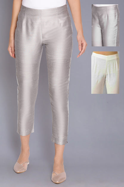 White Embroidered And Silver Fitted Pants Combo - wforwoman