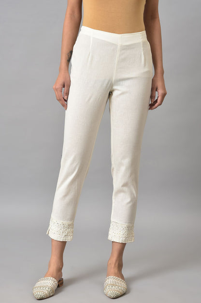 White Embroidered And Silver Fitted Pants Combo - wforwoman