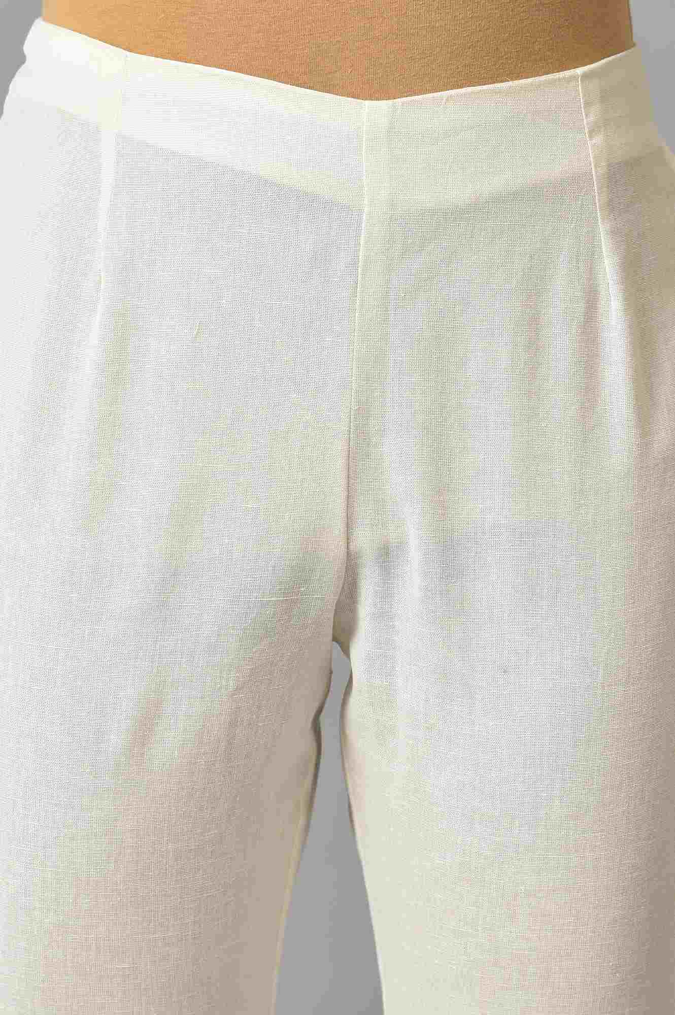 White Embroidered And Silver Fitted Pants Combo - wforwoman