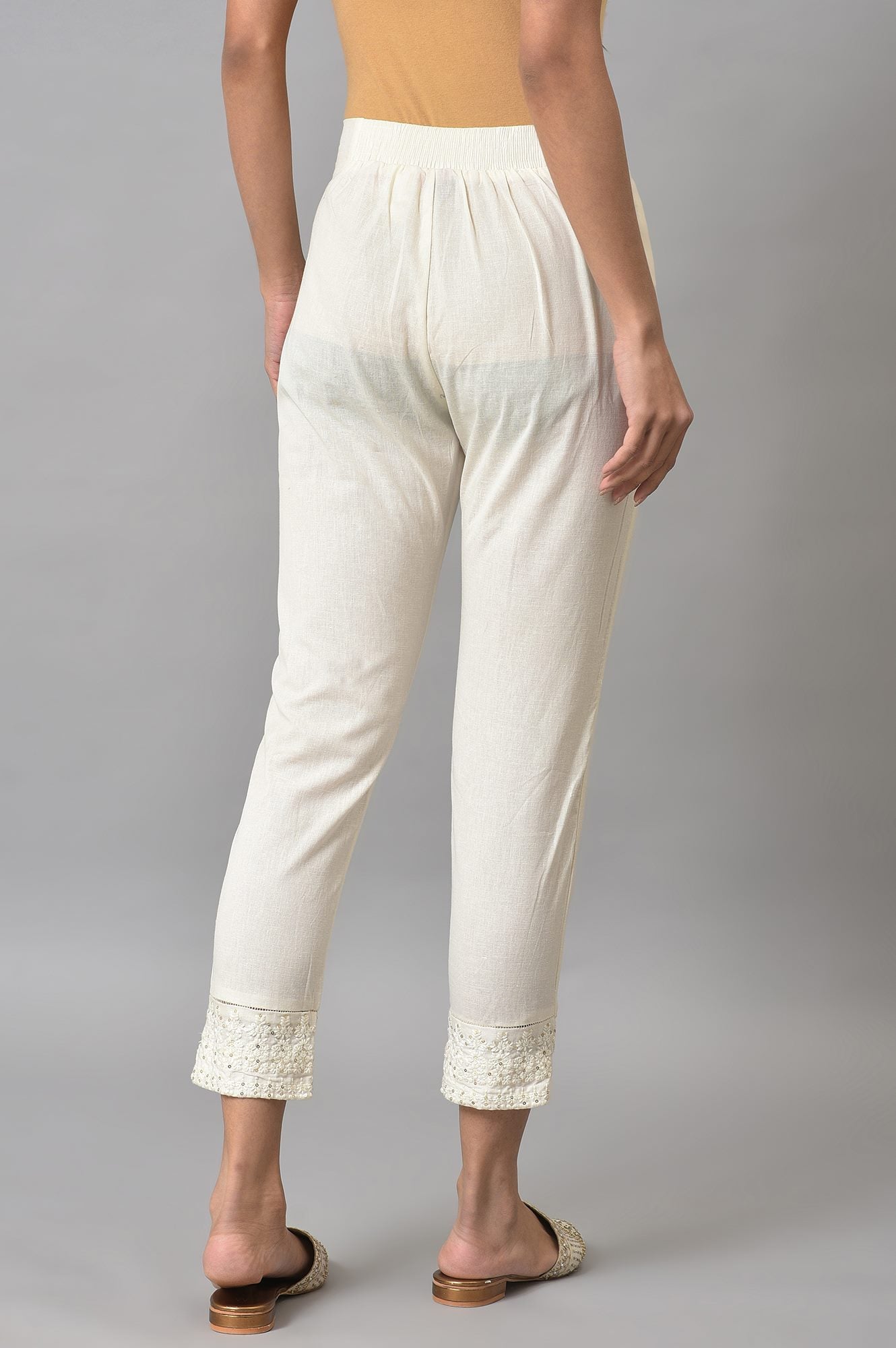 White Embroidered And Silver Fitted Pants Combo - wforwoman