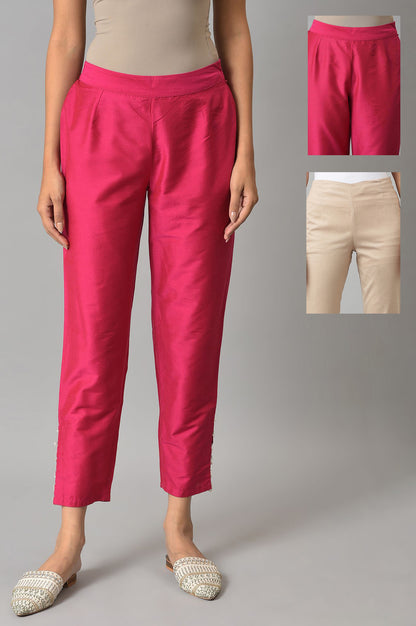 Beige And Dark Pink Slim Pants Combo - wforwoman