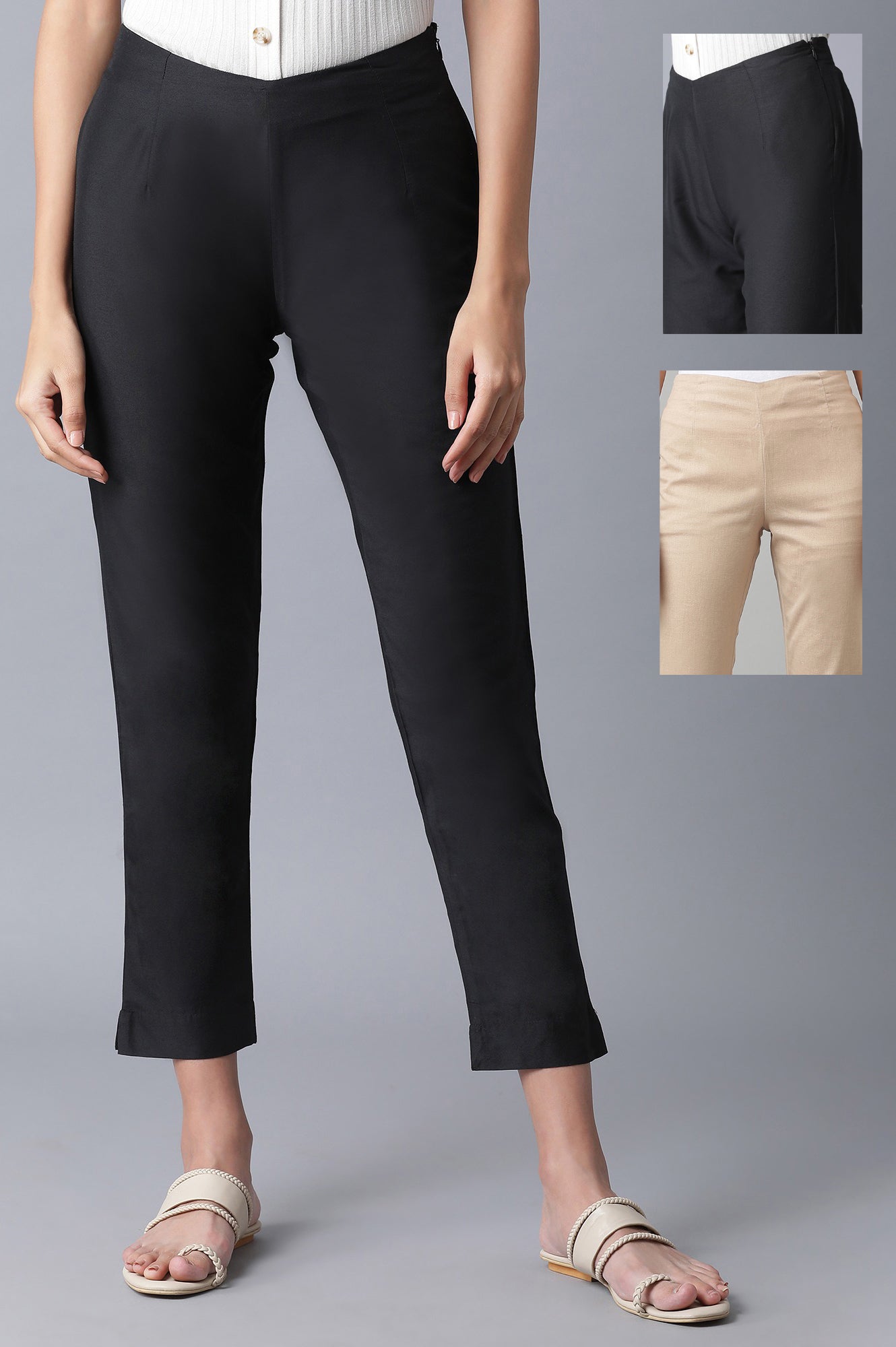 Beige And Black Slim Pants Combo - wforwoman