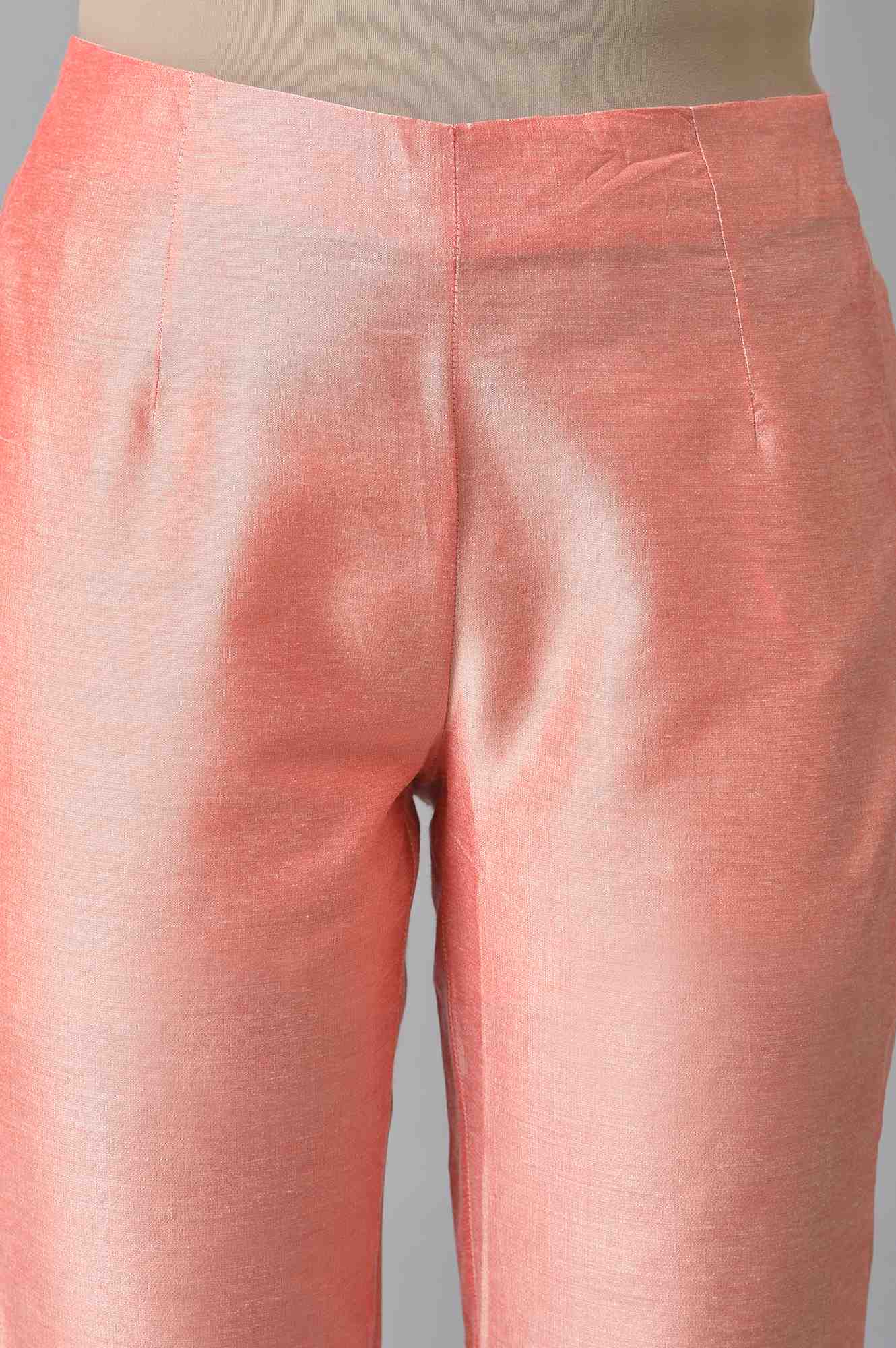 Peach And Embroidered White Slim Pants Combo - wforwoman