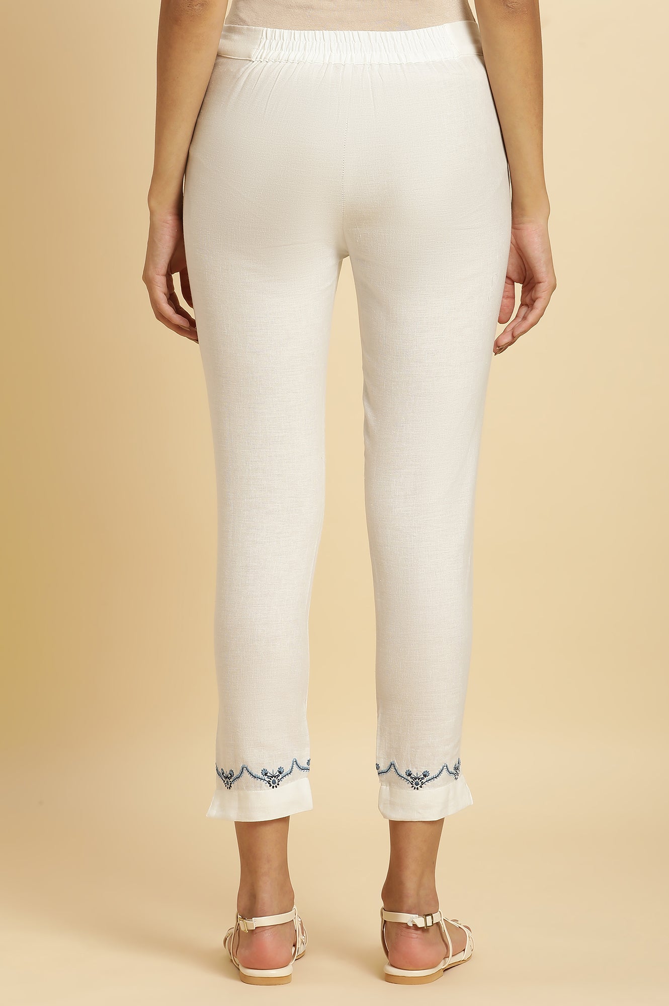 Peach And Embroidered White Slim Pants Combo - wforwoman