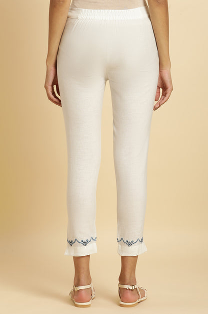 Peach And Embroidered White Slim Pants Combo - wforwoman