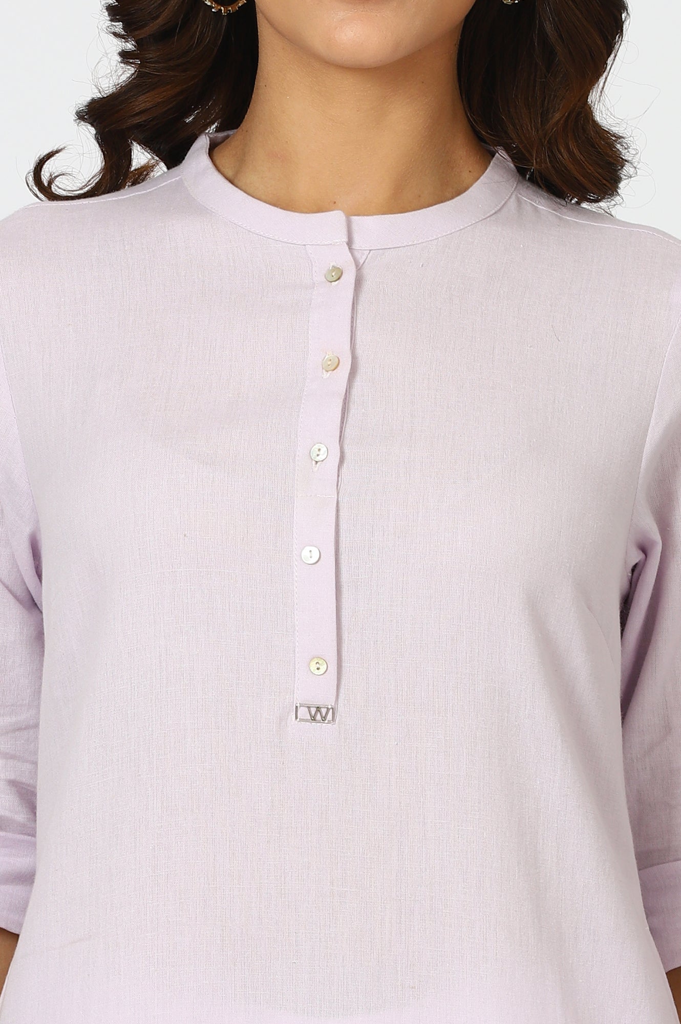 Lilac Mandarin Collar Cotton Blend Straight Kurta