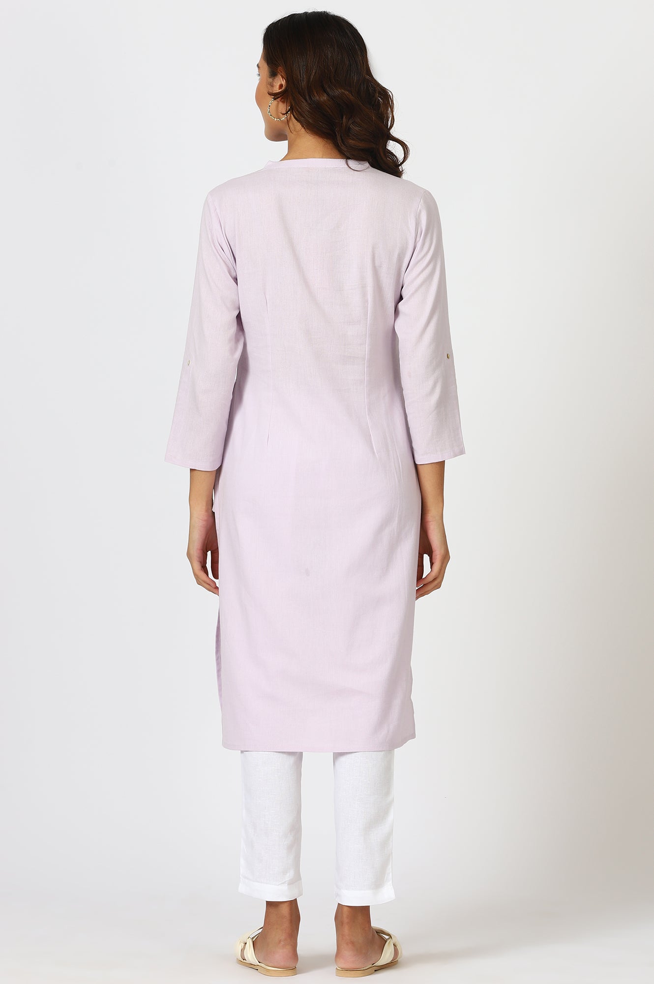 Lilac Mandarin Collar Cotton Blend Straight Kurta