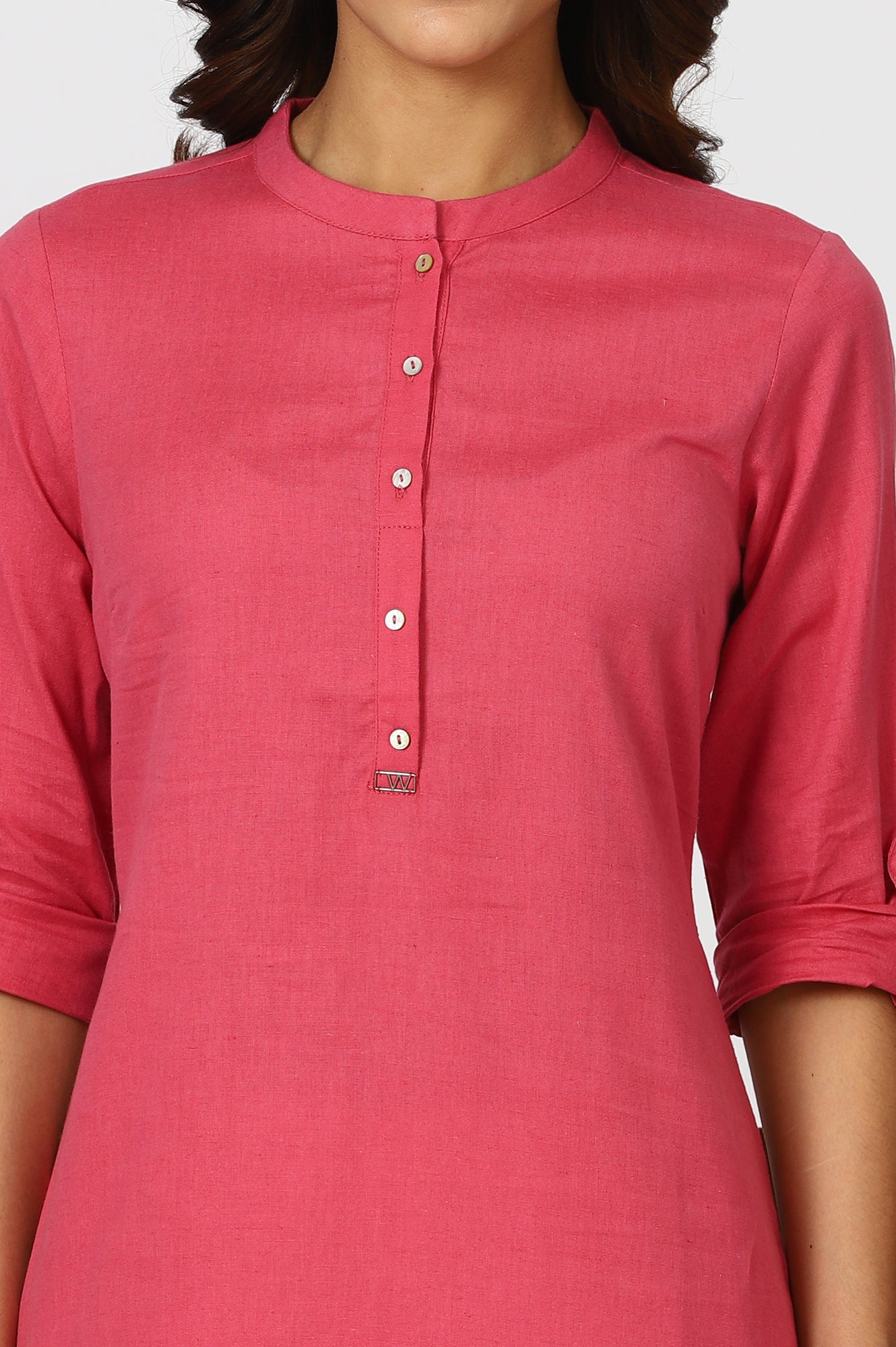 Pink Mandarin Collar Cotton Blend Straight Kurta