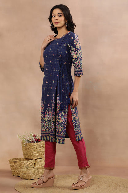 Blue Embroidered Kurta, Pants And Dupatta Set