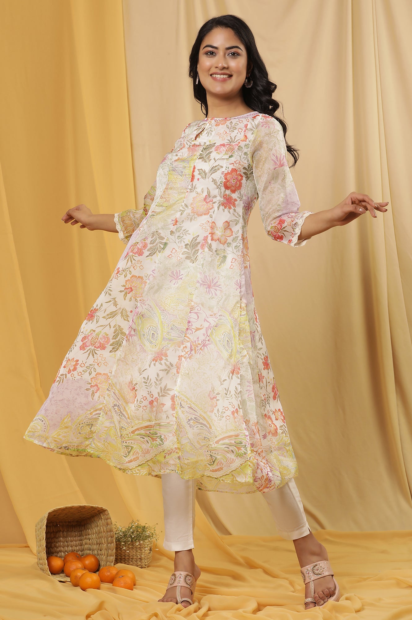 Soft Multicoloured Floral Printed Kurta And Pants Set