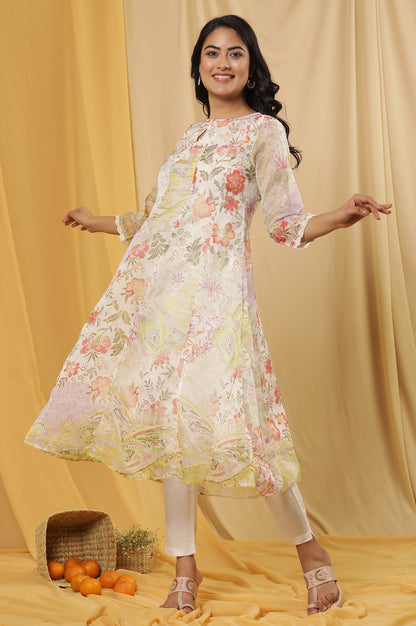 Soft Multicoloured Floral Printed Kurta And Pants Set