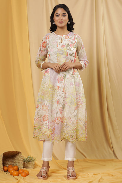 Soft Multicoloured Floral Printed Kurta And Pants Set