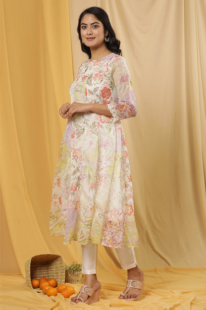 Soft Multicoloured Floral Printed Kurta And Pants Set