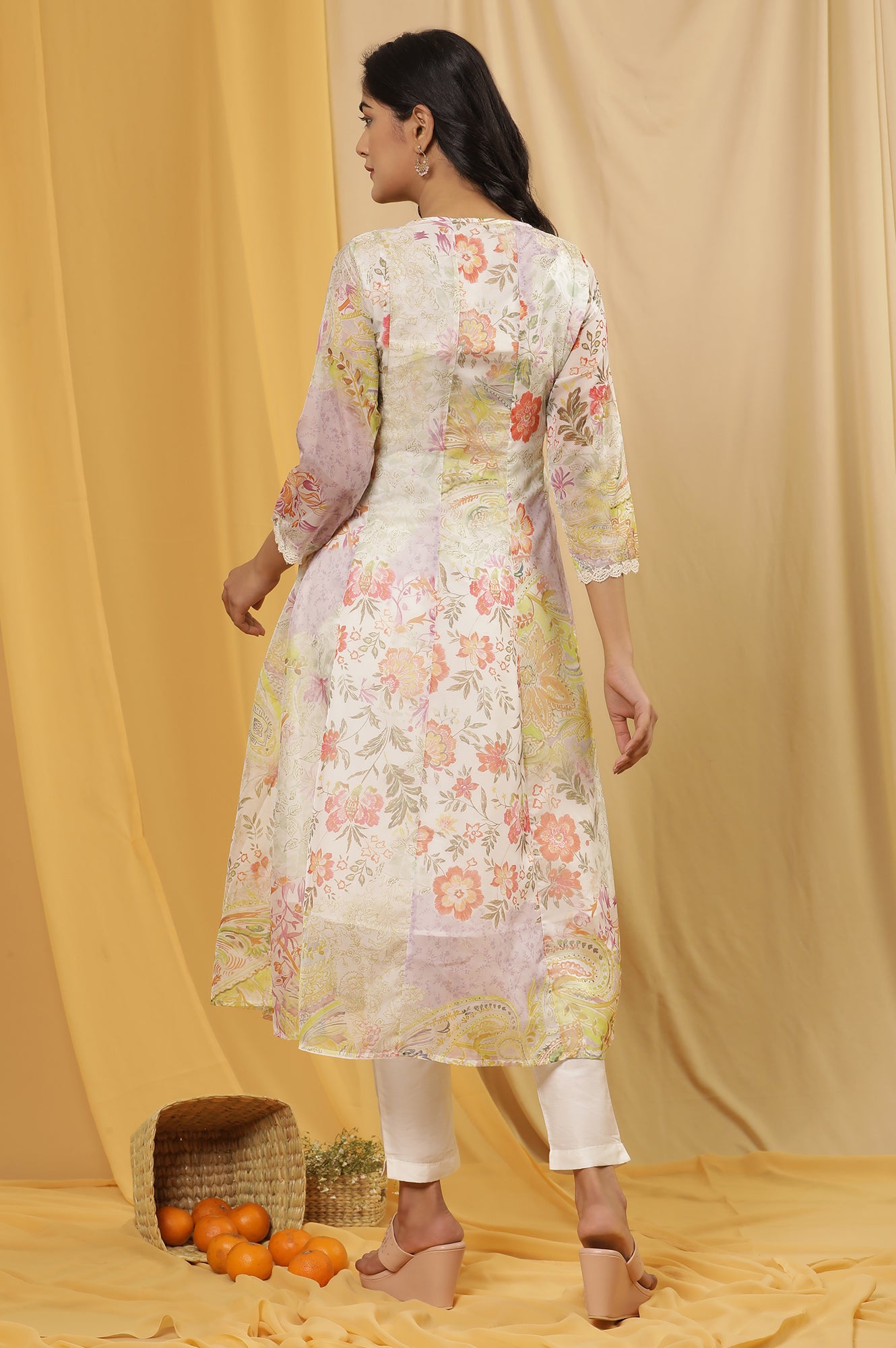 Soft Multicoloured Floral Printed Kurta And Pants Set