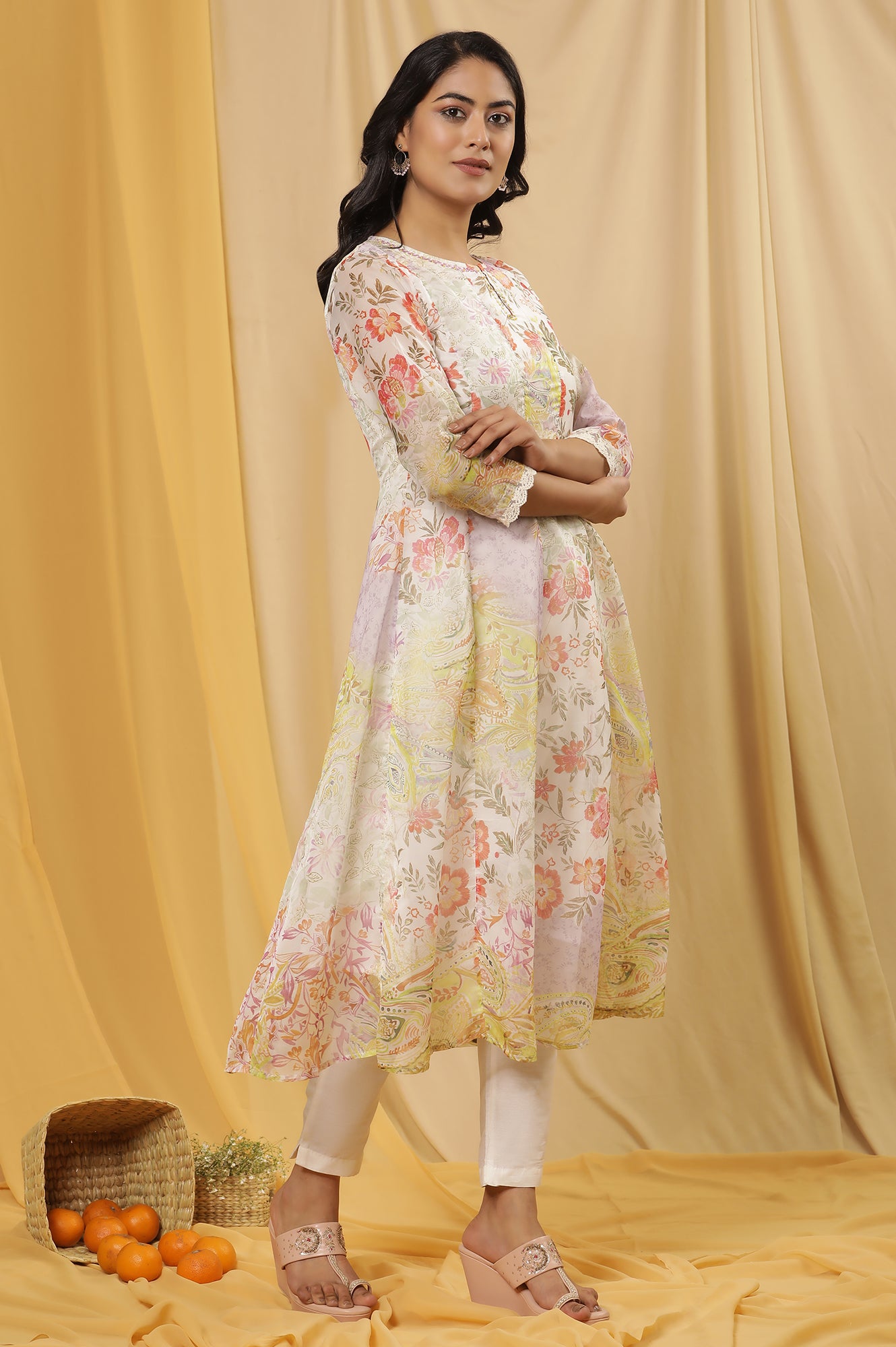 Soft Multicoloured Floral Printed Kurta And Pants Set