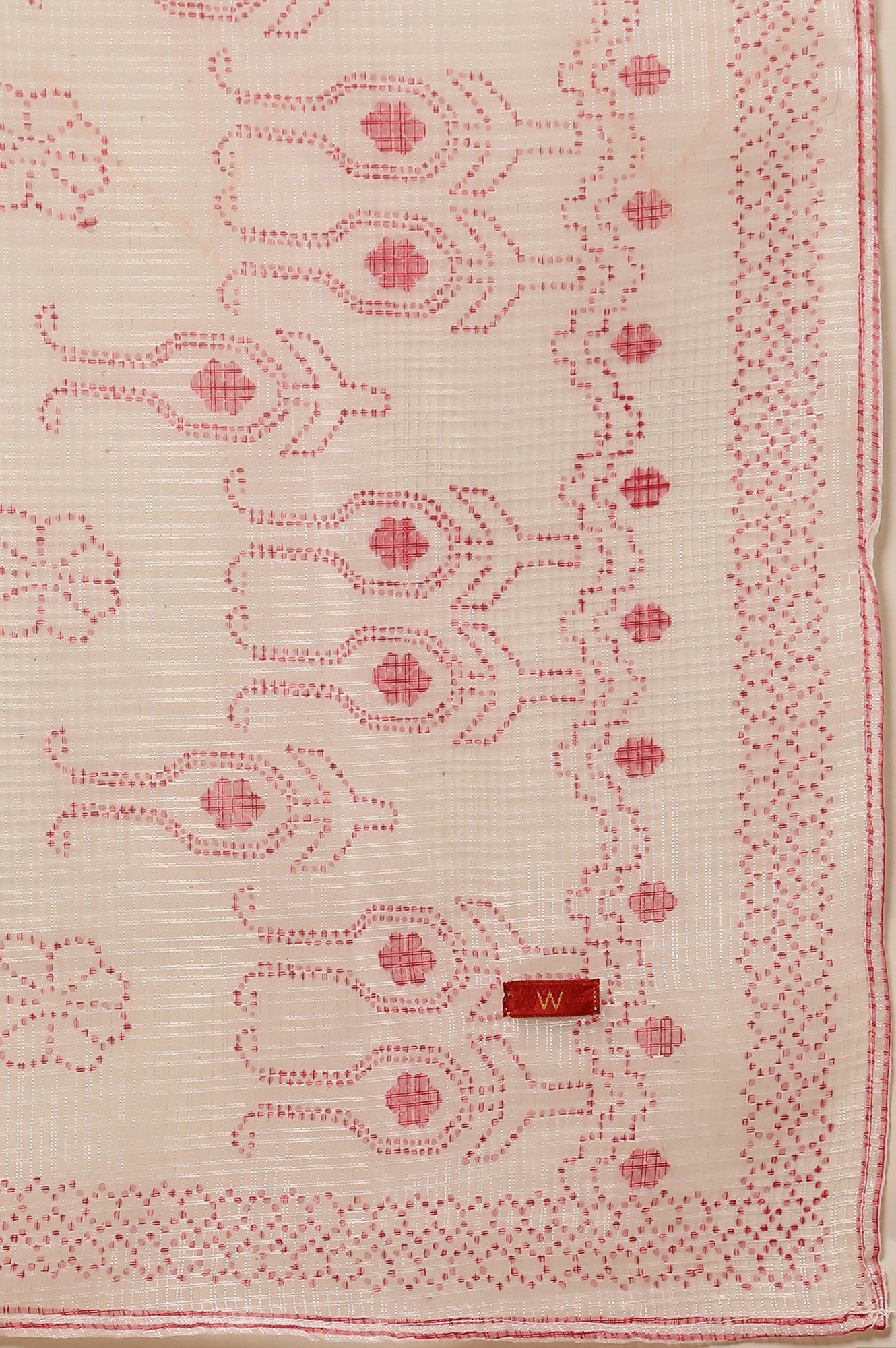 Pink Embroidered Textured Kurta, Pants And Dupatta Set