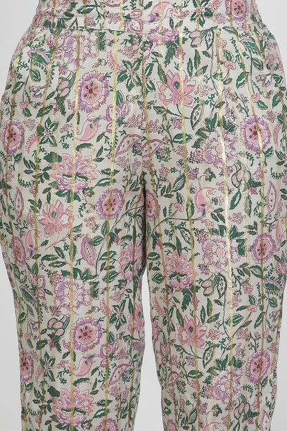 White Floral Printed Straight Kurta And Pants Set