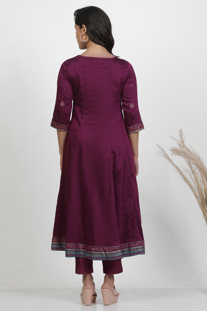 Purple Embroidered Flared Kurta And Pants Set