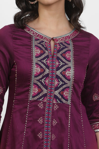 Purple Embroidered Flared Kurta And Pants Set