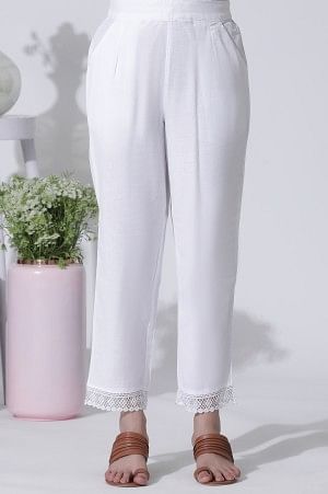White Printed A-Line Cotton Kurta And Pants Set