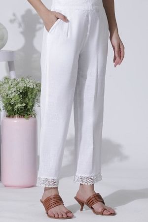 White Printed A-Line Cotton Kurta And Pants Set