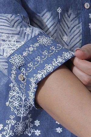 Blue Printed Tie-Dye Cotton Kurta And Straight Pants Set