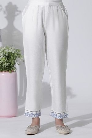 White &amp; Blue Printed Flared Cotton Kurta With Pants Set
