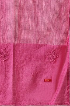 White &amp; Pink Ombre Floral Printed Cotton Kurta, Straight Pants And Kota Dupatta