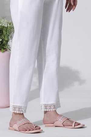 White Floral Printed Cotton Kurta And Straight Pants Set