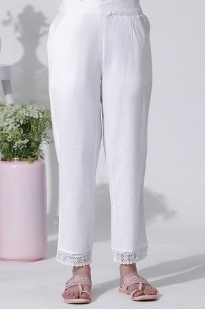 White Floral Printed Cotton Kurta And Straight Pants Set
