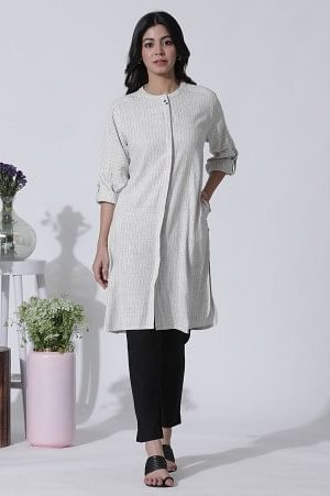 Off-White Striped Yar-Dyed Shirt Kurta And Pants Set