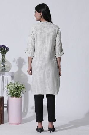 Off-White Striped Yar-Dyed Shirt Kurta And Pants Set