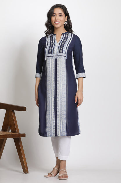 Blue Fusion Printed Kurta And Pants Set