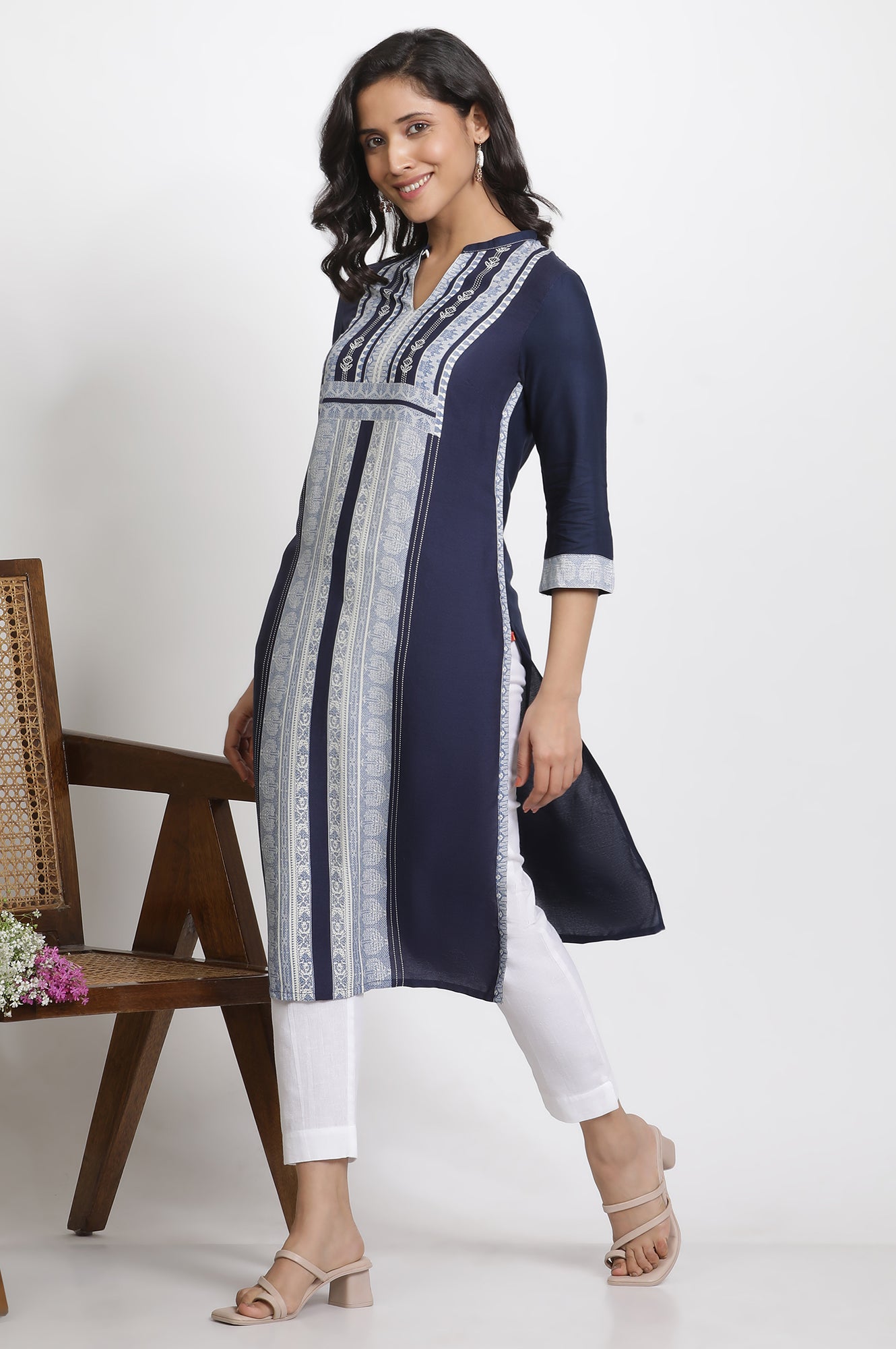 Blue Fusion Printed Kurta And Pants Set