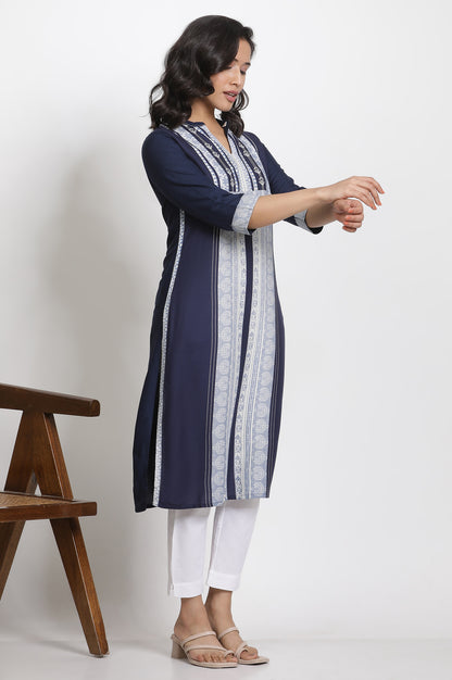 Blue Fusion Printed Kurta And Pants Set