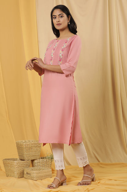 Pink Embroidered Kurta And Pants Set