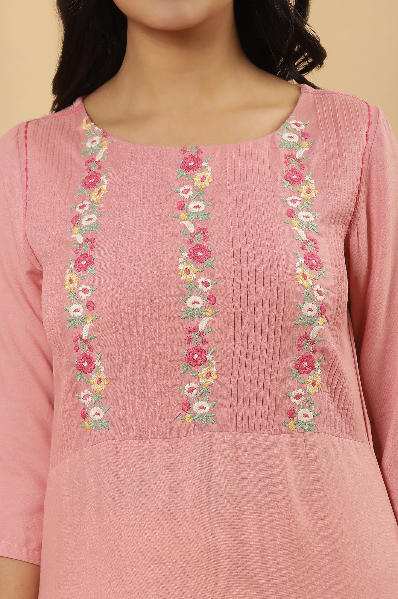 Pink Embroidered Kurta And Pants Set