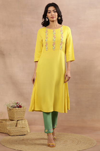 Yellow Embroidered Straight Kurta And Pants Set