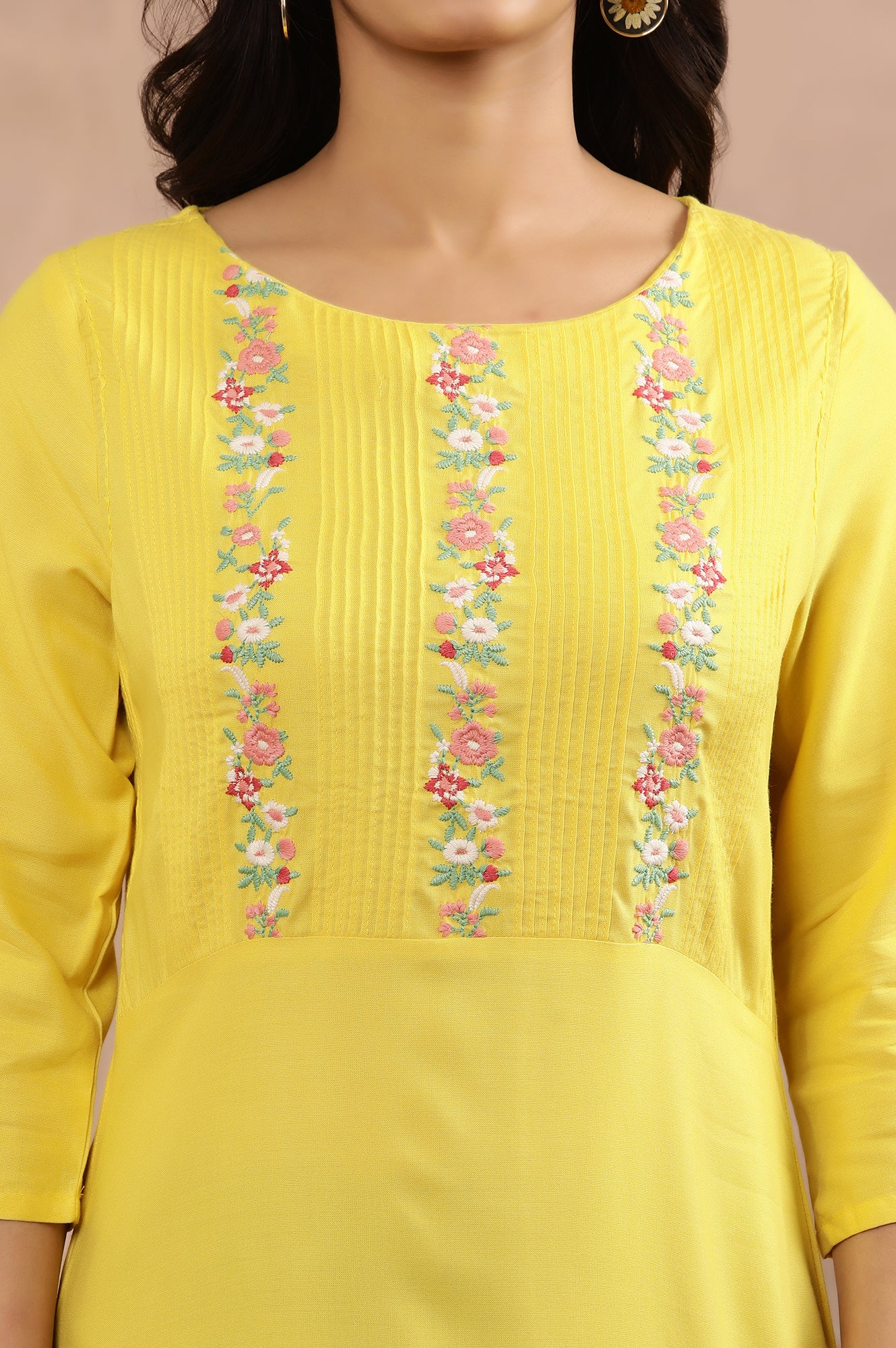 Yellow Embroidered Straight Kurta And Pants Set