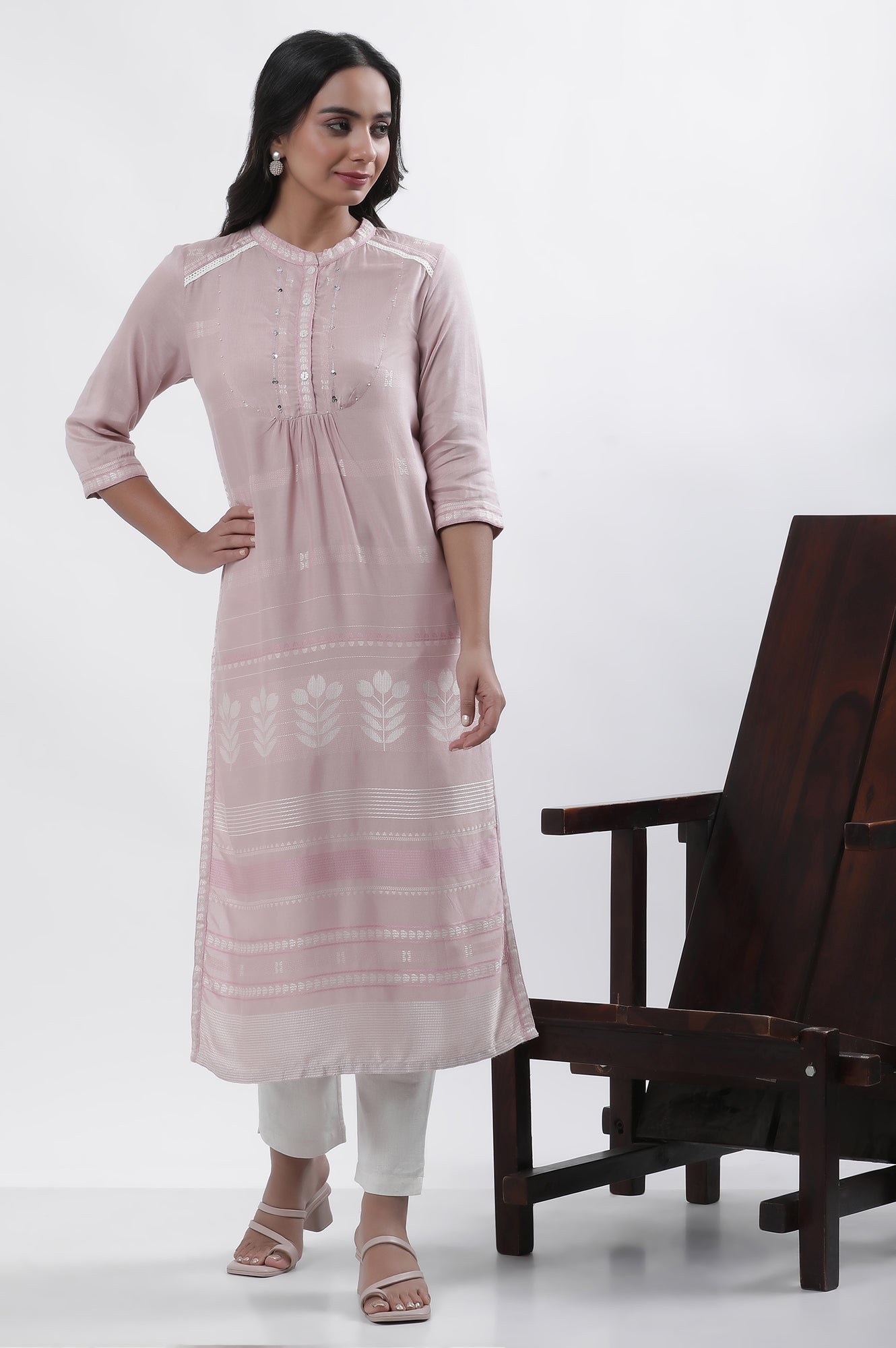 Lilac Printed Kurta And Pants Set