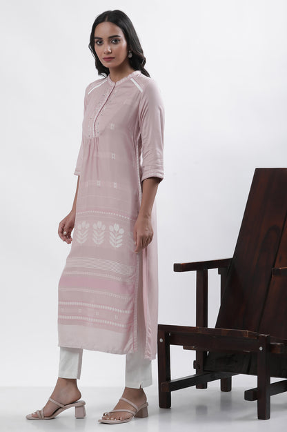 Lilac Printed Kurta And Pants Set