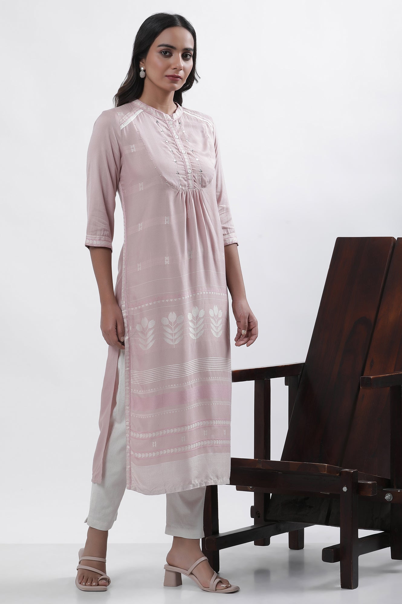 Lilac Printed Kurta And Pants Set