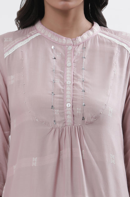 Lilac Printed Kurta And Pants Set