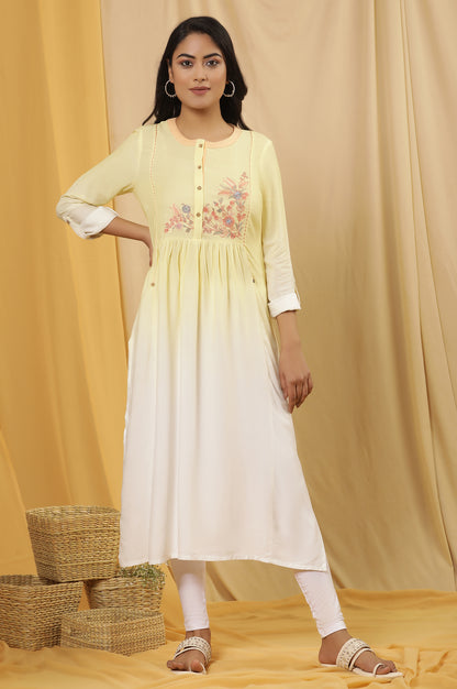 Yellow Ombre Embroidered Kurta And Tights Set